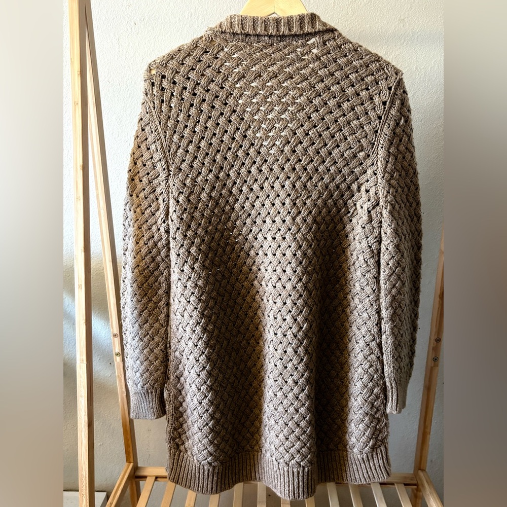 J. Jill Brown Herringbone Knit Cardigan Sweater Toggle Front Medium - Picture 3 of 10